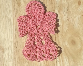 Small  Coral Angel Doily, Bookmark, Ornament, Decoration, Crochet Cherub
