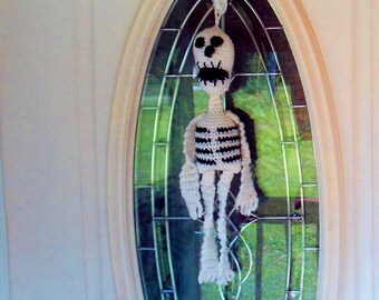 Spooky Hanging Skeleton, Halloween Decoration, Crochet Plush Skull And Bones