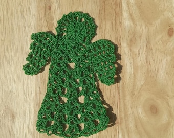 Small Green Angel Doily, Bookmark, Ornament, Decoration, Crochet Cherub
