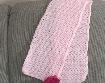 Crochet Light Pink Scarf, Hot Pink Flower Applique,  Women's Fashion Accessory