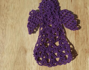 Small Purple Angel Doily, Bookmark, Ornament, Decoration, Crochet Cherub