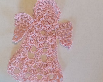 Small Light Pink Angel Doily, Bookmark, Ornament, Decoration,   Crochet Cherub