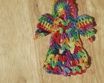 Rainbow Angel Doily, Bookmark, Ornament, Decoration, Crochet Cherub