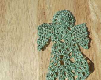 Sage Angel Doily, Bookmark, Ornament, Decoration, Crochet Cherub