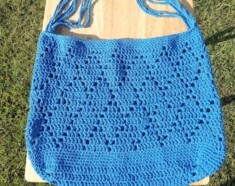 Diamond Tote Bag, Royal Blue, Handmade Crochet Purse