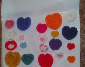 Heart Applique, 20 Pieces, Various Size And Colors, Crochet Embellishments