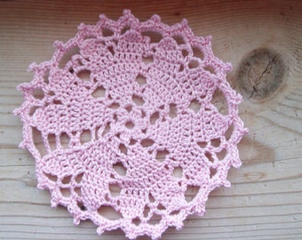 Six Light Pink Heart Doily ,  Matching Set, Valentine's Day Decoration, Drink Coasters, Table Decor