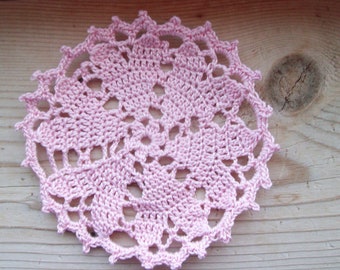 Six Light Pink Heart Doily ,  Matching Set, Valentine's Day Decoration, Drink Coasters, Table Decor