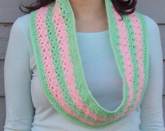 Infinity Scarf, Winter Wrap, Mint Green And Pink, Women's Fashion Cowl
