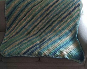 Corner To Corner Blanket, Earth tones, Crochet Throw Afghan
