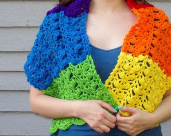 Rainbow Wrap, Women's Fashion Accessory , Prayer Shawl , Crochet Scarf