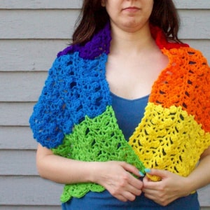 Rainbow Wrap, Women's Fashion Accessory , Prayer Shawl , Crochet Scarf image 1