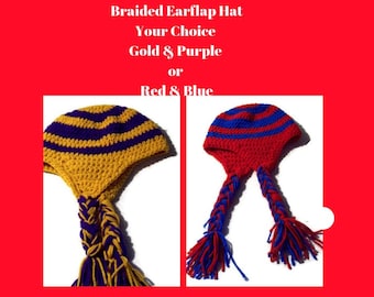 Braided Earflap Crochet Hat: Unisex Striped Cap