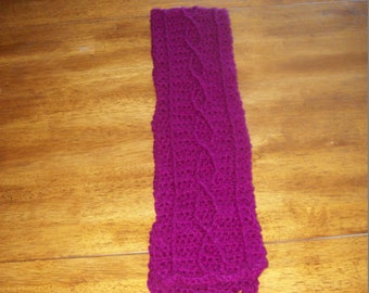 Crochet Scarf, Cable Knit Design, 52.5 Inch Length, Boysenberry, Dark Plumb, Women's Neck Wrap