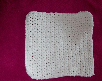 Reusable White Cotton Dishcloth , Washcloth, 7 Inch Square Crochet Dishcloth