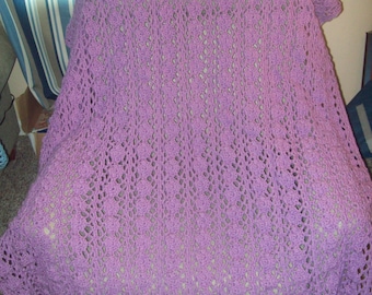 Diamond Trellis Throw, Bedspread Or Couch Afghan, Lilac Color, Crochet Blanket