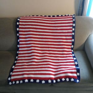Stars and Stripes Crochet Throw, Red White And Blue, Patriotic American Flag Blanket