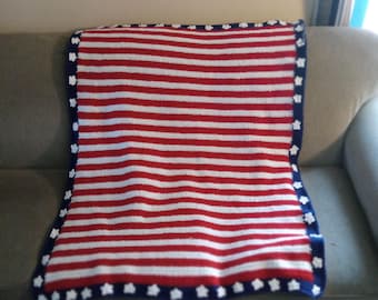 Stars and Stripes Crochet Throw, Red White And Blue, Patriotic American Flag Blanket