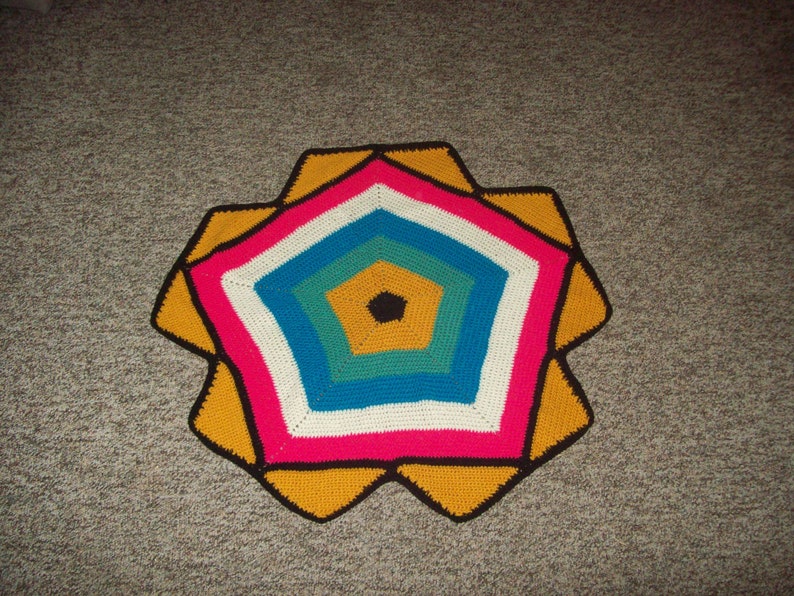 Pentagon Crochet Afghan, Small Geometric Throw, Multi Colored Rainbow Blanket image 6