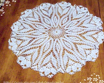 Crochet Floral Lace Doily: Cotton Table Centerpiece, 20"