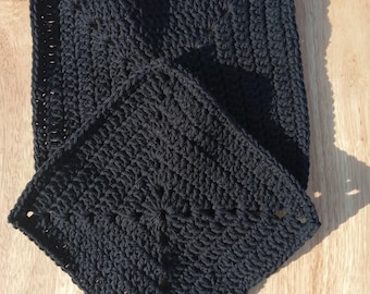 Handmade Black Crochet Dishcloth Set of 2 ,  Cotton Textured Kitchen Washcloths,  Eco Friendly Reusable Dish Cloths, 6" and 7" Squares