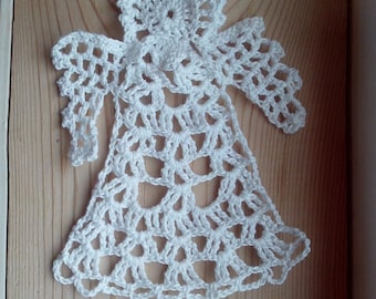 Small White Angel Doily, Bookmark, Ornament, Decoration,   Crochet Cherub