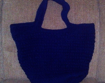 Criss Cross Tote, Reversible, Soft Navy, Reusable Crochet Bag