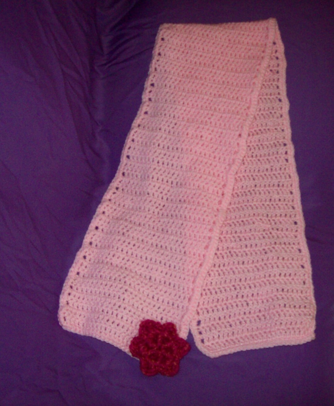 Crochet Light Pink Scarf, Hot Pink Flower Applique, Women's Fashion ...