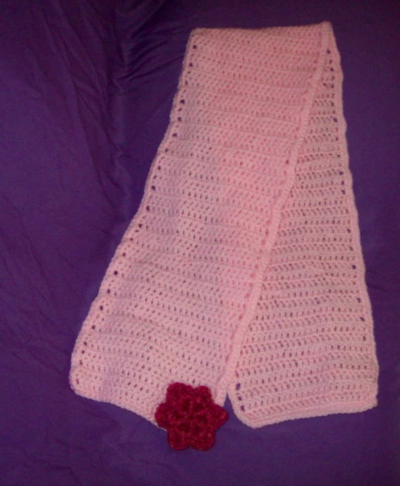 Crochet Light Pink Scarf Hot Pink Flower Applique image 0