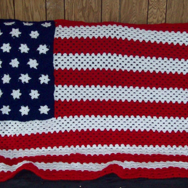 READY TO SHIP American Flag Afghan Stars And Stripes Afghan Crochet Afghan  Cherry Red Soft Navy White