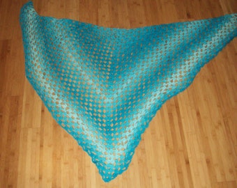 Women's Crochet Shawl,  Cover Up, Blue Ombre, Handmade Wrap