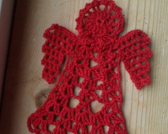 Red Angel Bookmark, Crochet Doily, Ornament, Decoration, Cherub