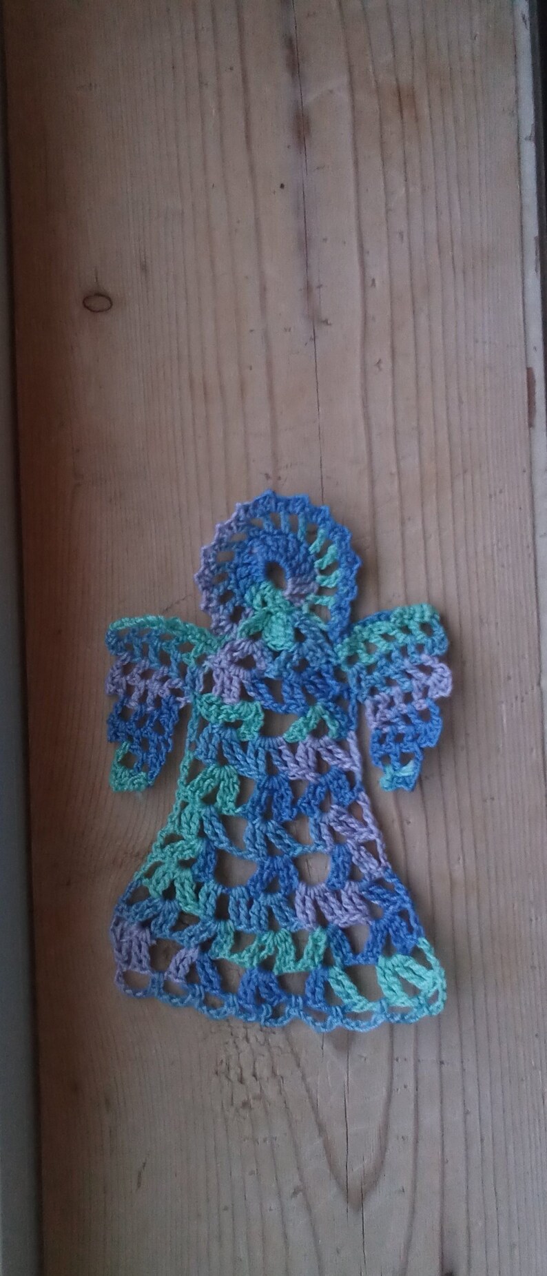 Blue, green & light purple angel doily