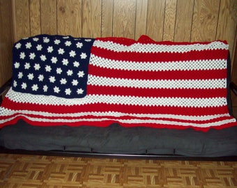 American Flag Afghan,  Stars And Stripes,  Made To Order , Custom Made, Your Choices Of Shade Of Red White Blue,  Crochet  Patriotic Blanket