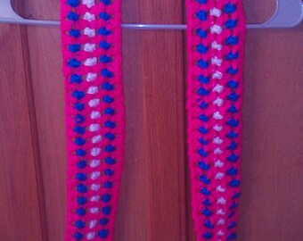 Popcorn Skinny Scarf, Neon Pink, Cobalt Blue, White,  Extra Small Crochet Wrap