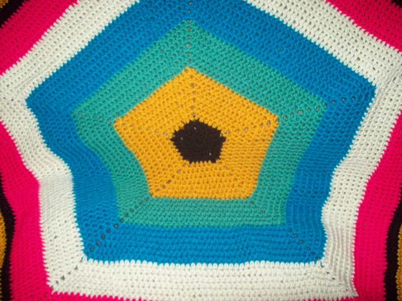 Pentagon Crochet Afghan, Small Geometric Throw, Multi Colored Rainbow Blanket image 3