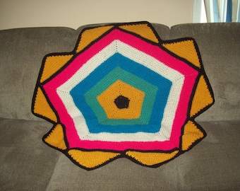 Pentagon Star Afghan Blanket, Colorful Retro Geometric Throw,  Cozy Boho Home Decor