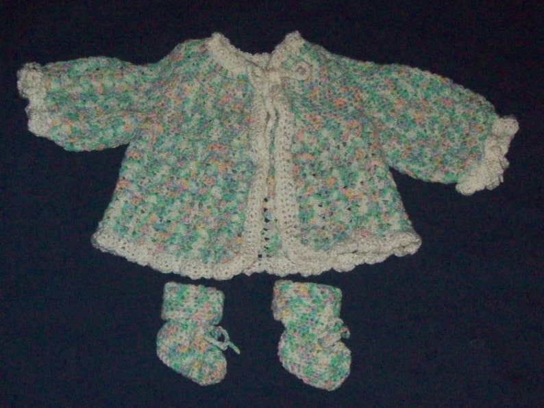 Baby Sweater Jacket And Booties Size 3 to 9 Months Gender image 0