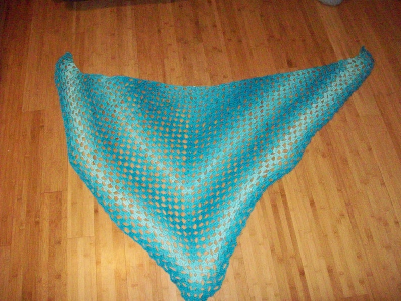 Women's Crochet Shawl  Cover Up Blue Ombre Handmade image 0