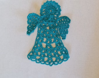 Teal Angel Bookmark, Crochet Doily, Ornament, Decoration, Cherub