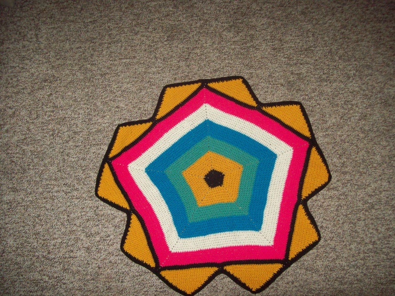 Pentagon Crochet Afghan, Small Geometric Throw, Multi Colored Rainbow Blanket image 5