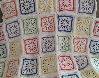 Geometrical Squares Reversible Afghan, Stained Glass Window, Kaleidoscope, Lapghan Throw Blanket