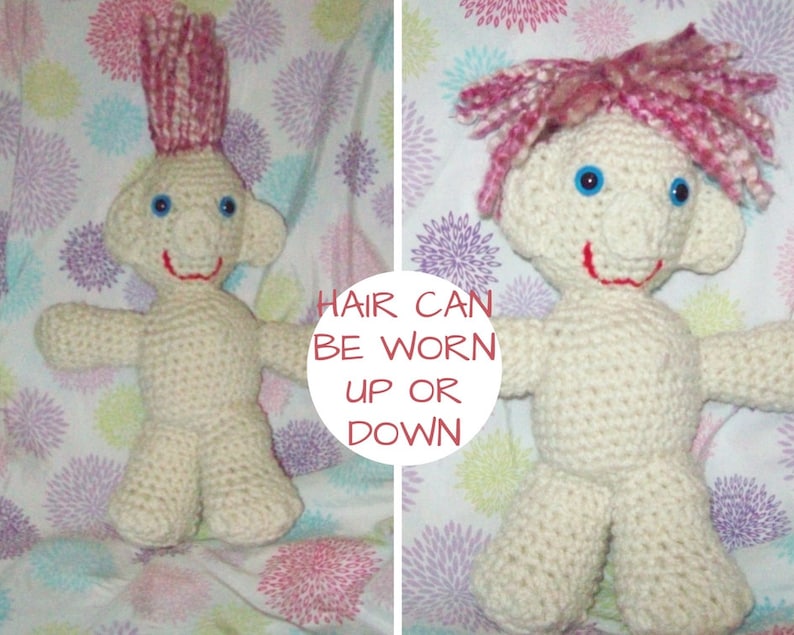 Crochet Troll Doll Pink And White Hair Stuffed Troll Doll image 0