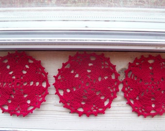 Valentine Doily,  Drink Coaster, Set Of 6, Red Heart Decoration