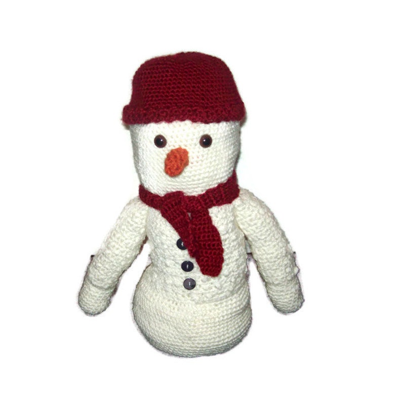 Stuffed Crochet Snowman Red Hat And Scarf Included 14 Inches image 0