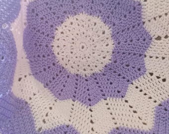 Round Ripple Afghan, Lavender And Baby Pink, Crochet Throw Blanket