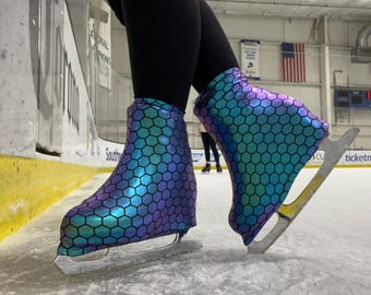 Purple Shift Dragon Scales Adult Ice & Roller Skate Boot Covers, Optional Insulating Fleece Lining