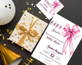 Baby Shower, includes a thank-you card, invitations with flowers, baby shower invitations with Flowers, Invitations with Wildflowers