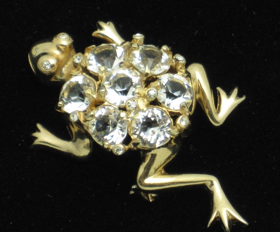 Vintage REJA Crystal Rhinestone Figural Frog Brooc