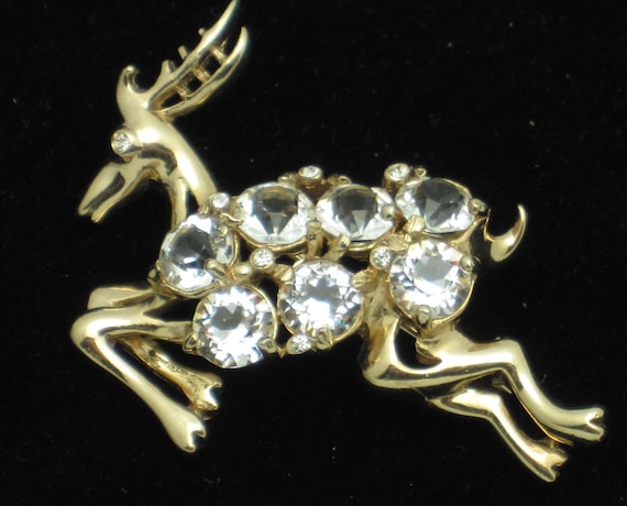 Vintage REJA Crystal Rhinestone Figural Deer Brooc